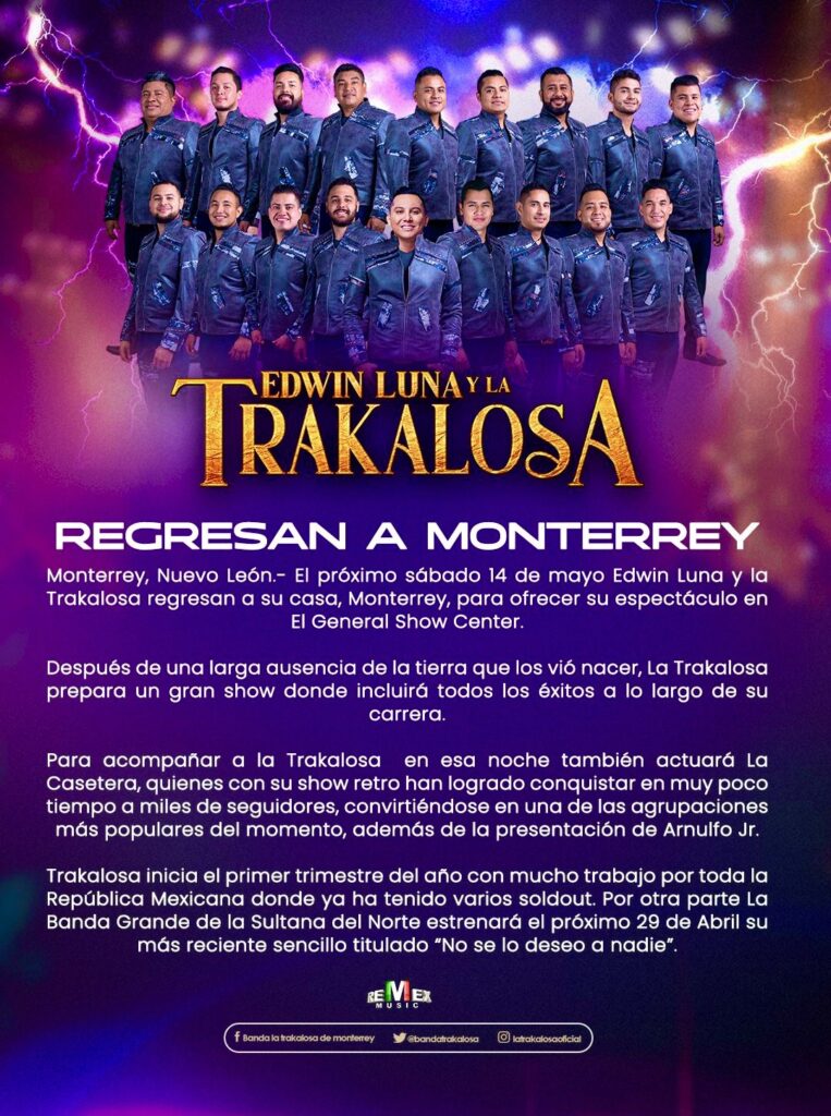 EDWIN LUNA Y LA TRAKALOSA REGRESAN A MONTERREY ⋆ La Jarocha FM